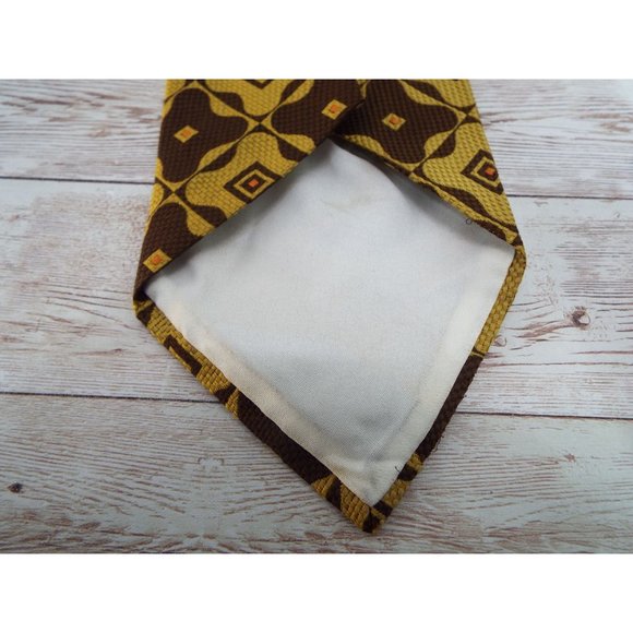 Vintage Forte Brown and Gold Geometric Floral Tie - Picture 6 of 8